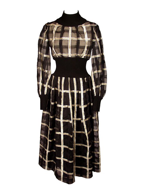 METALLIC ORGANDY VINTAGE DRESS MALCOLM STARR 1970'S METALLIC ORGANDY VINTAGE DRESS MALCOLM STARR 1970'S